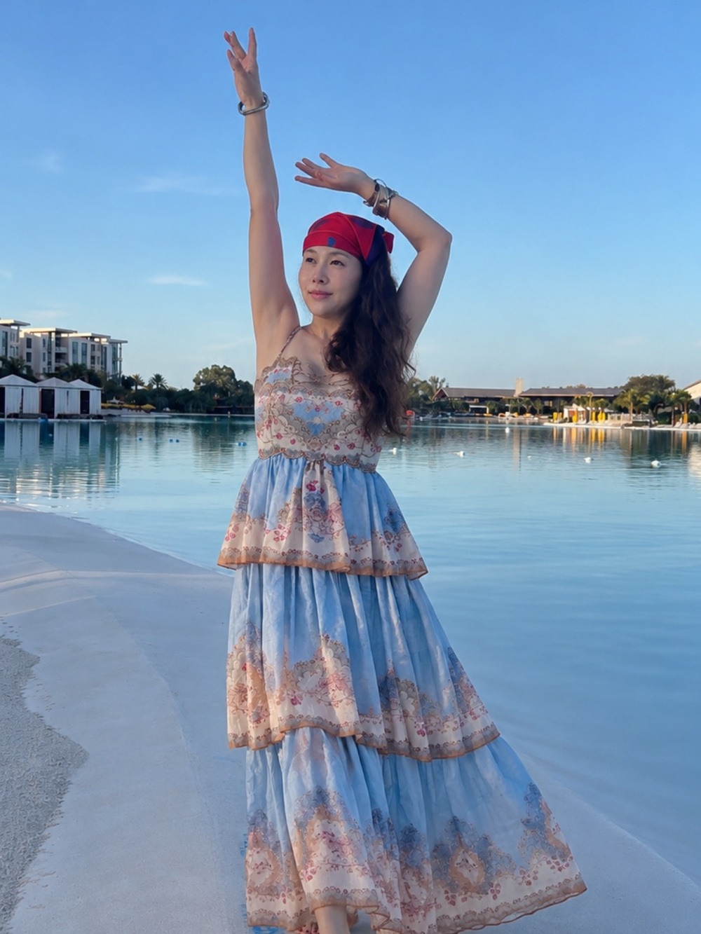 Tiered Floral Maxi Dress in Light Blue